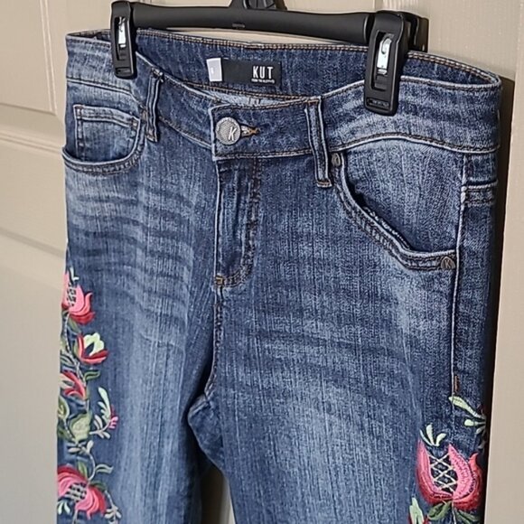 KUT From THE KLOTH Embroidery boho Reese ankle straight leg denim jeans size 8 - Picture 2 of 6